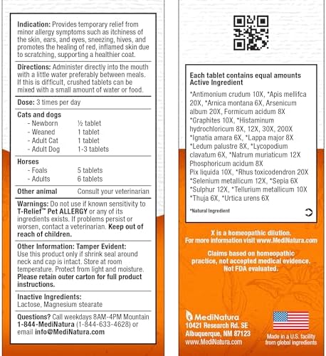 MediNatura T-Relief Pet Allergy Support 90ct and Pet Pain Relief 90ct Tablets for Dogs and Cats Bundle