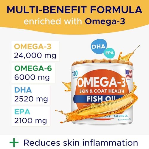 Omega 3 Fish Oil for Dogs - Skin & Coat Support, Itch & Allergy Relief