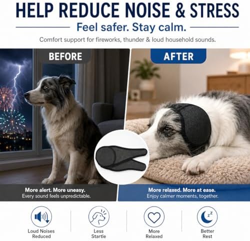 Dog Ear Muffs Noise Protection, Adjustable No-Flap Dog Ear Cover for Fireworks, Thunderstorms, Grooming, Blow Drying