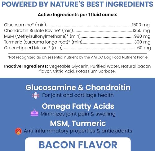 Liquid Glucosamine for Dogs Hip and Joint Supplement, 16 oz Bacon Flavored