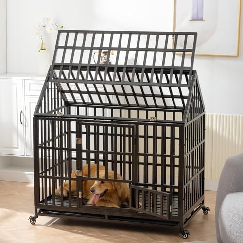 48 Inch Heavy Duty Dog Crate, ACIDBOLT Indestructible Escape Proof XL Dog Kennel Cage for Large Medium Small Dogs, High Anxiety Pet Crate with 2 Door, Lockable Wheels and Removable Tray