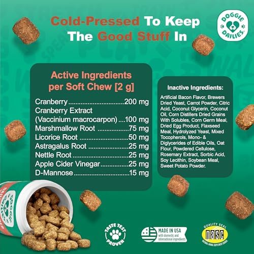 Doggie Dailies Cranberry Soft Chews for Dogs, Urinary Help, Bacon, 225 CT