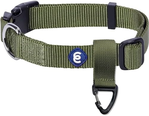 Blueberry Pet Essentials Matching Small Dog Collar & Key Holder Set | Adjustable Classic Solid Color Nylon Dog Collars for Small Dogs w/Key Holder | Military Green Dog Collar for Small Dogs