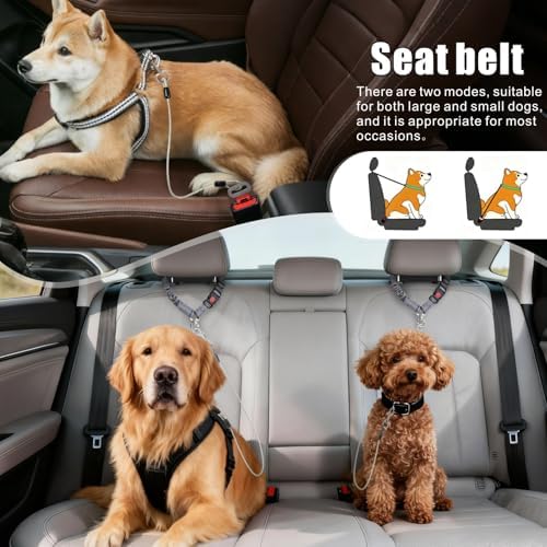 Idepet Stainless Steel 3-in-1 Dog Car Seatbelt, 2-Pack, Grey