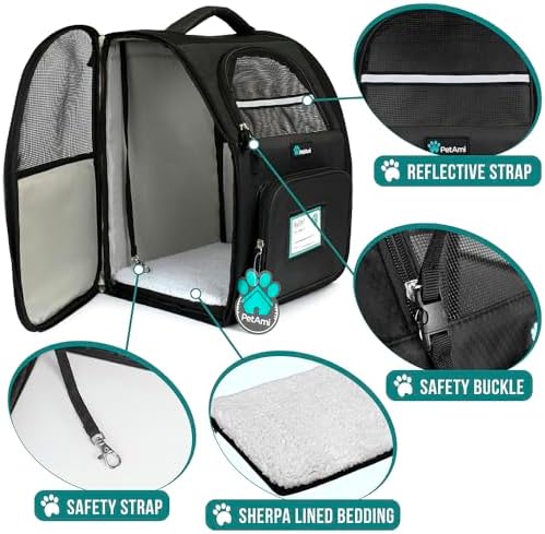 PetAmi Dog Backpack Carrier, Airline Approved, Black