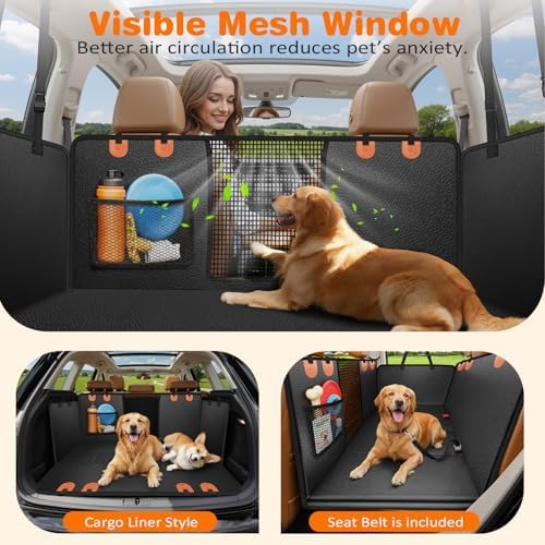 URPOWER PU Leather Hard Bottom Dog Seat Cover - Full-Size Crew Cab Trucks