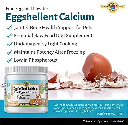 Calcium for Dogs and Cats - Fine Eggshell Powder - Strong Hip & Joint Supplement for Dogs and Cats- Dietary Supplement - No Additives - Pet's Friend Eggshellent Calcium 16oz