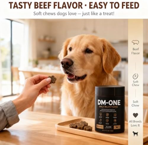 DM Daily Multivitamin for Dogs - Multivitamin Itch Relief Chews for Skin Coat, Gut & Immune Supports