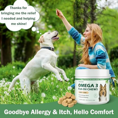 Dog Allergy Relief Chews - Omega 3 Fish Oil Skin and Coat Supplement - Dog Itching & Ears Relief - Reduced Shedding, Seasonal Allergies Dry Skin Itchy Paws Hot Spots Treatment
