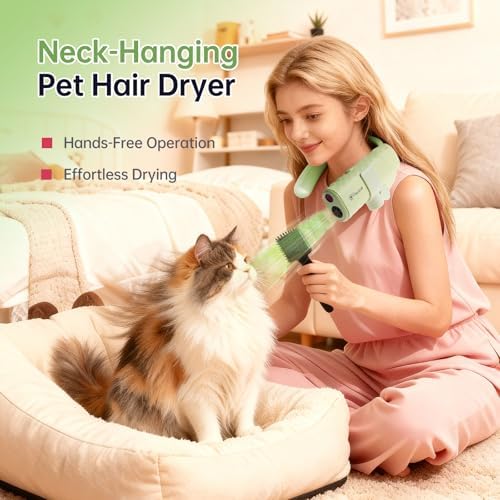 Dog Dryer for Pet Grooming,Pet Neck-Hanging Hair Dryer,Alternating Hot and Cold Airflow.Handheld & Hands-Free.Low-Noise, Ultra-Lightweight.High Wind Speeds.Adjustable Heat & Speed
