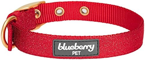Blueberry Pet The Most Coveted Designer Mixed Metallic Thread Adjustable Dog Collar in Sparkling True Red with Metal Buckle, Neck 17-20.5", for Large Breed