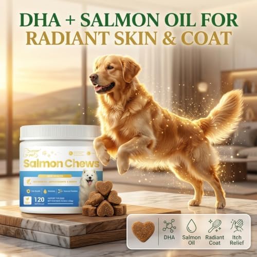 Salmon Oil for Dogs, Omega-3 Fish Oil Soft Chews for Healthy Skin & Shiny Coat, Itch & Shedding Support with DHA, Kelp & Biotin, Chicken Flavor