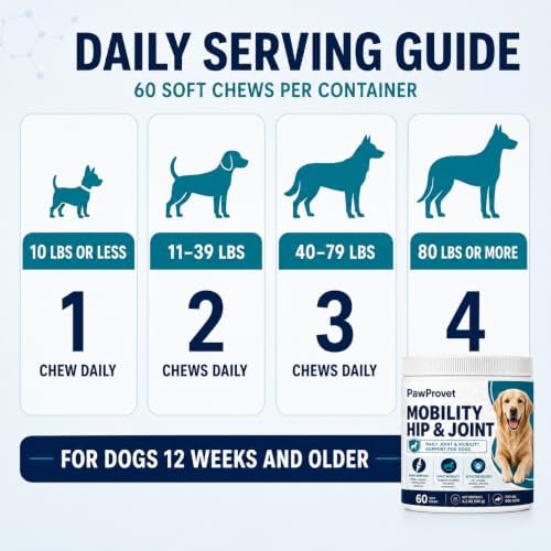 Mobility Hip and Joint, Hip and Joint Chews for Dogs with Glucosamine, Chondroitin, Msm, Green-Lipped Mussel, Daily Mobility Support for All Breeds, 60 Soft Chews