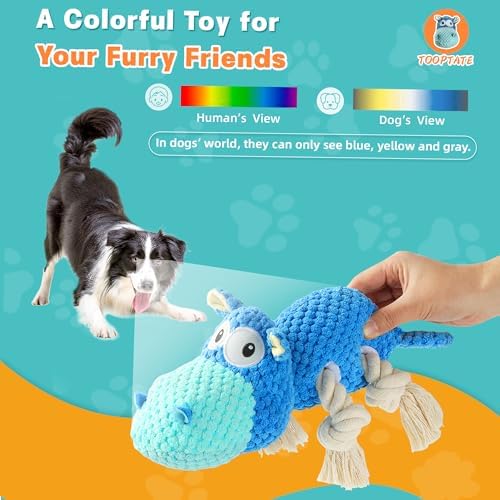 TOOPTATE Hippo Squeaky Dog Toy, Blue, Medium | Cute Plush Design, Rope Legs for Tugging, Helps Keep Dogs Busy, Suitable for Small, Medium, and Large Dogs