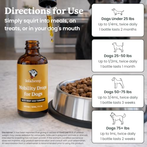 Lolahemp Mobility Drops for Dogs – Organic Hemp & Turmeric – Whole-Body Mobility, Hip & Joint, and Everyday Comfort