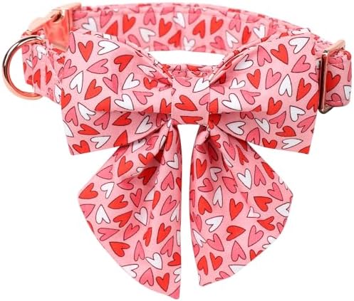 Lionet Paws Valentines Dog Collar Bowtie, Dog Sailor Bow Collar Metal Buckle for Dogs, Adjustable Comfortable Dogs Collars Girl, XS, Neck 8-12 in