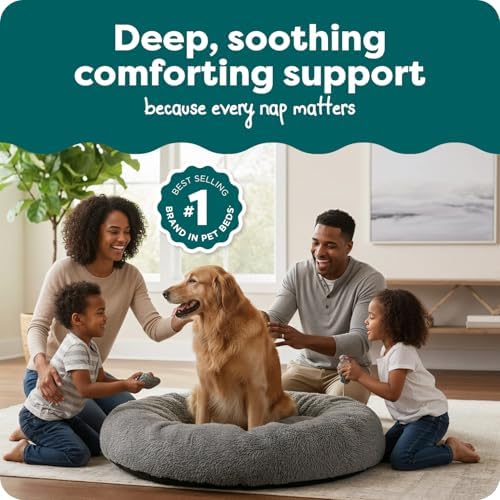 FurHaven Calming Donut Dog Bed, 45", Jumbo/XL, Gray