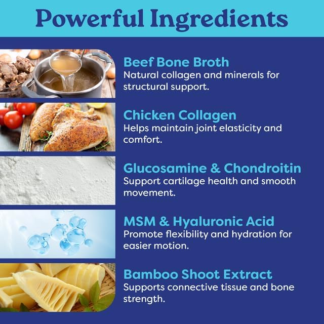 Hip & Joint Dog Food Topper – Beef Bone Broth Collagen Powder for Dogs – Mobility & Joint Support with Glucosamine – Skin & Coat Health – 60 Servings | Fountain of Woof