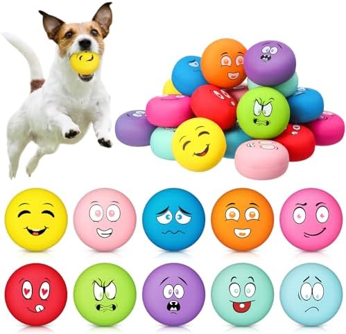Hungdao 40 Pcs Squeaky Balls for Dogs Soft Rubber Dog Toys,Funny Face | Funny Face Expressions, Latex for Teething Relief, Interactive Fetch Training, Small Medium Breeds, Bulk Pack Value