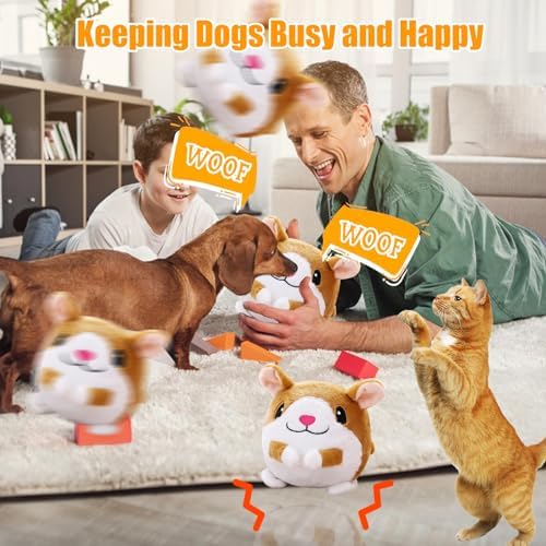 Interactive Plush Dog Toys, Interactive Puppy Toy Bouncing Rolling Dogs Ball Remote Control Dogs Toys with Music,Self Moving Pet Toy for Small/Medium/Large Bored Dog to Keep Them Busy(Hamster)