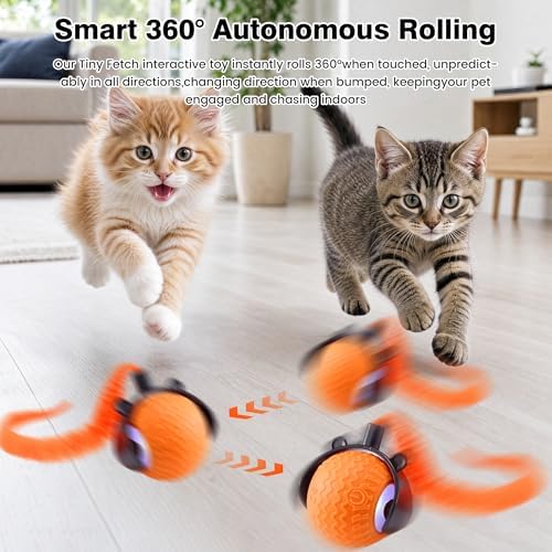 ZUAMEGUCat Toys for Indoor Cats - Interactive Rolling Ball | 3 Modes Motion Activated, Self-Play Cat Toy with Tail, Eco-Friendly Cat Exercise Ball for Active Indoor Fun
