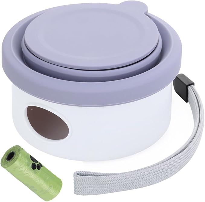 LINMENGSHU 3-in-1 Portable Dog Travel Bowl, Purple