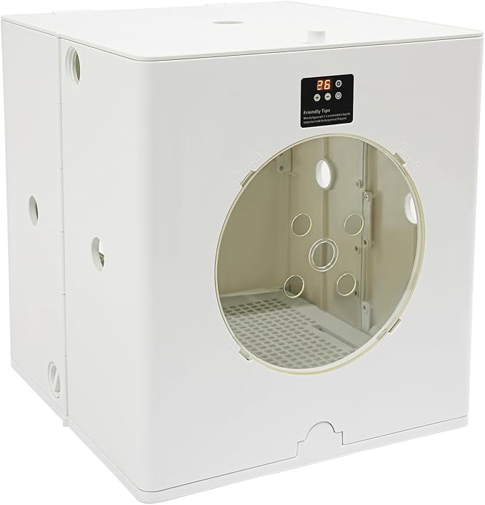 Pet Dryer Box for Dogs Cats, 800W Large Foldable Hair Drying Cabin, 79.9Qt | 6 Air Vents, Adjustable Temp & Timer, Quiet, Portable Grooming Bed, Child Lock, White, 44lb Capacity, Button Control