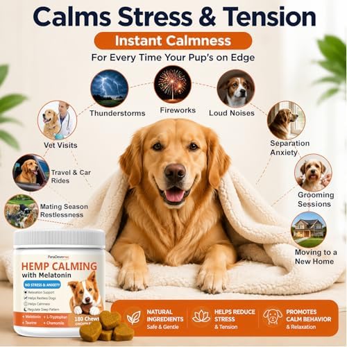 Calming Chews for Dogs with Melatonin Dog Anxiety Chews Supplements for Dog Thunder Barking, 180 Chews