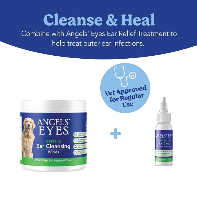 ANGELS' EYES Ear Cleansing Wipes for Dogs & Cats, 100ct