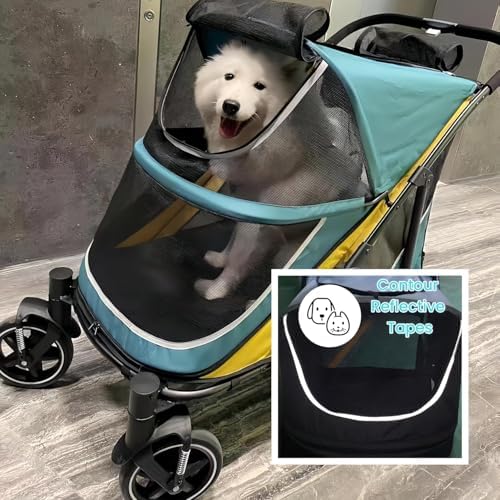Large Dog Stroller - Green-Yellow, up to 88lbs, 4-Wheel All-Terrain