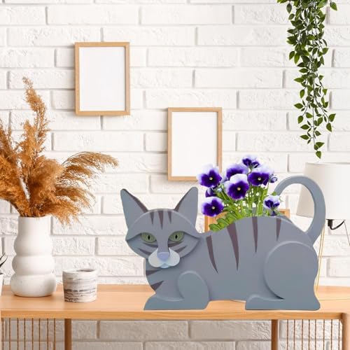 Blue Cat Planter Pots, Animal Shaped Flower Pot