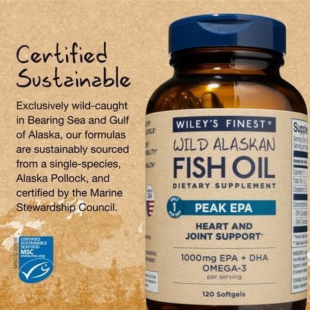 Wiley's Finest Wild Alaskan Fish Oil Peak EPA, 120 Count (Pack of 1)
