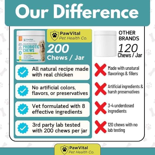 Dog Probiotic Chews for Digestive Health – Probiotics for Dogs with 10 Billion CFU, Prebiotics, Digestive Enzymes – Gut Health, Yeast, Itchy Skin & Itchy Ears – Diarrhea & Constipation – 200 Chews