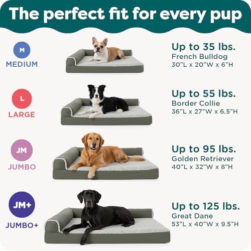 FurHaven Cooling Gel Dog Bed for Medium & Large Dogs, L-Shaped Chaise with Cool Gel-Top Foam with a Solid Orthopedic Foam Base for Joint Support, Washable Cover, Large, Plush & Suede, Stone Gray