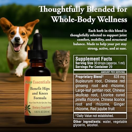 Kan Herb Company Benefit Hips and Knees Formula – Traditional Chinese Herbal Blend for Dogs and Cats to Support Joint Comfort, Mobility, & Digestive Balance, Liquid Herbal Supplement for Pets, 1 fl oz