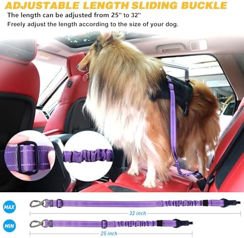 AUBELL Dog Seat Belt for Car - Updated 3-in-1 Bungee, Purple