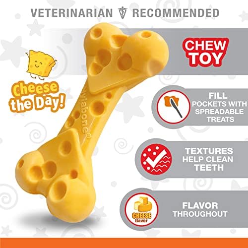 Nylabone Power Chew Cheese Bone Dog Chew Toy, Cheese Flavor, X-Large | Large breeds, fill with spreads, long lasting, discourages destructive chewing, durable dog toy for dogs 50+ lbs
