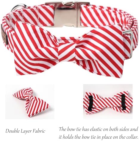 Lionet Paws Christmas Dog Collar with Bowtie Durable Adjustable Handmade Comfortable Bow Tie Dog Collar Cat Collar with Metal Buckle for XXS Cats,Party,Festival,Holiday Style,Neck 7-11in
