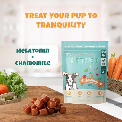 Petipet Calming Chews for Dogs, Melatonin, Chamomile, Small