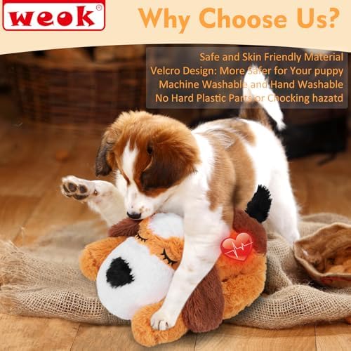 WEOK Heartbeat Puppy for Dogs-for Separation Anxiety Relief, Heartbeat Stuffed Animal Anxiety Calming Behavioral Aid Plush Toy for Dogs Cats Pets