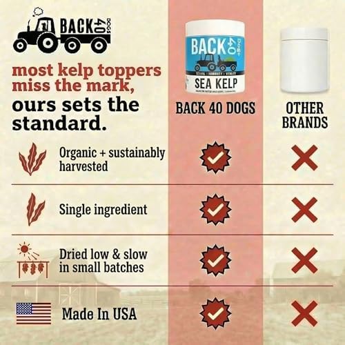 Organic Kelp Powder for Dogs, Dried Sea Kelp Supplement for Thyroid Function, Dental Health, Immune Support, Digestion, Skin & Coat - Iodine Rich - Multivitamin for Cats & Dogs - Made in USA