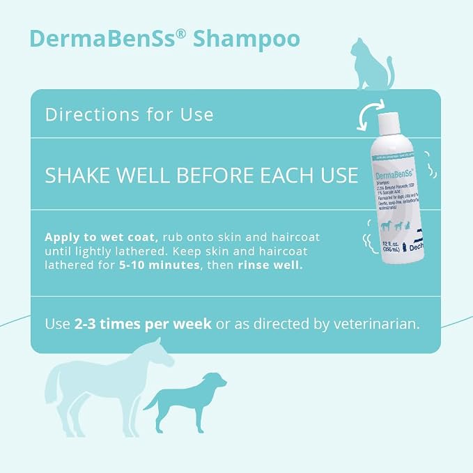 DermaBenSs® Shampoo for Dogs, Cats and Horses, 12 Fl Oz | Gentle, Soap-Free, Antiseboerrhetic, Antimicrobial; 2.5% Benzoyl Peroxide, USP; 1% Salicylic Acid; Packaging May Vary