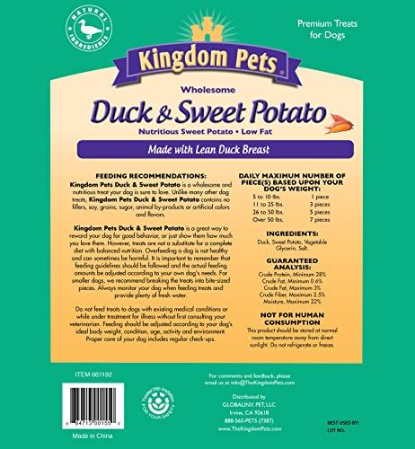 Duck Jerky & Sweet Potato Dog Treats with Only 4 Ingredients and No Fillers, 3 Pound Bag
