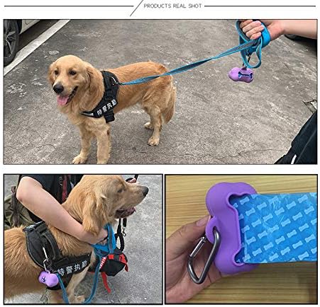 5 Rolls Portable Silicone Bone Shape Dog Poop Bags with Dispenser - Plastic Dog Pooper Bags Holders Refills Trash Can - Dog Pooper Scoopers & Bags for Outdoor Leash Travel (Red)