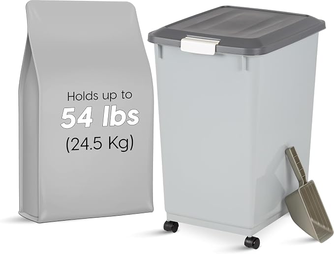IRIS USA Dog Food Storage Container, Up to 54 lbs, Gray/Dark Gray