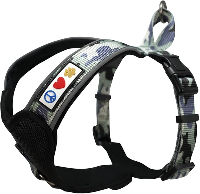Pawtitas Reflective Padded Dog Harness for Small Dogs – Adjustable Puppy Step-in Vest | Fits Chest 18–22 in | No Pull Training Harness | S | Grey Camouflage