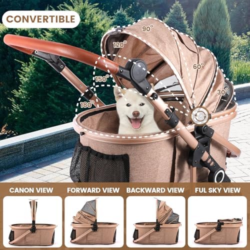 Bicystar Pet Stroller - Tan, Detachable Carrier, up to 50lbs