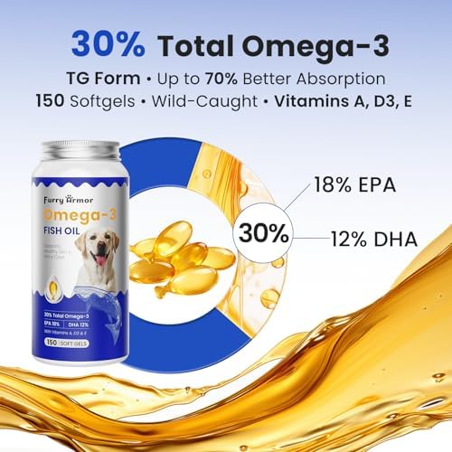 Omega 3 Fish Oil for Dogs & Cats, Skin & Coat Support, 150 Ct