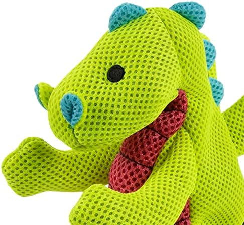 goDog Mesh Dragons Squeaky Plush Dog Toy, Double Chew Guard Technology - Green, Small
