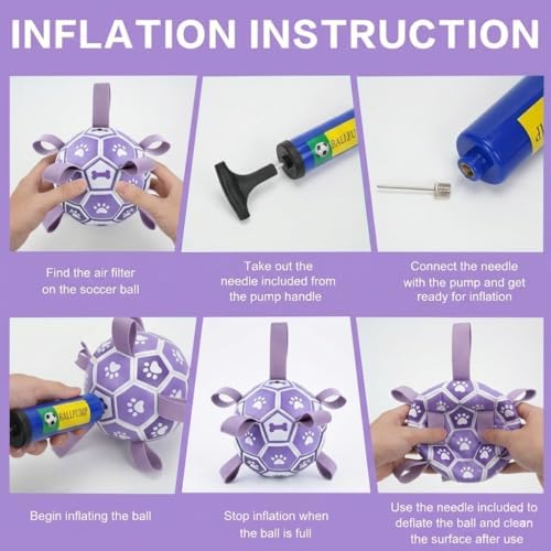 Dog Toys Balls, Dog Soccer Ball with Straps, Dog Birthday Gifts, Durable Balls for Small Medium Pet, Puppy Outdoor Toy, Pet Training Soccer Ball, World Cup Soccer (6 Inch) (Purple, Large)
